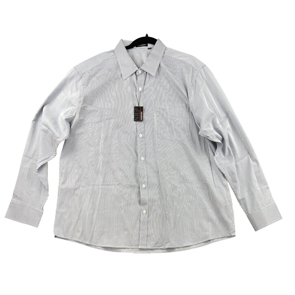 Hisdern Dress Shirt Mens 2XL Blue White Striped NWT Long Sleeve Button Down 18.5